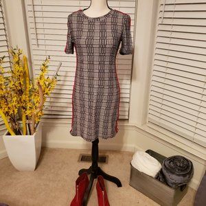 Black & White Print with Red Stripe Dress